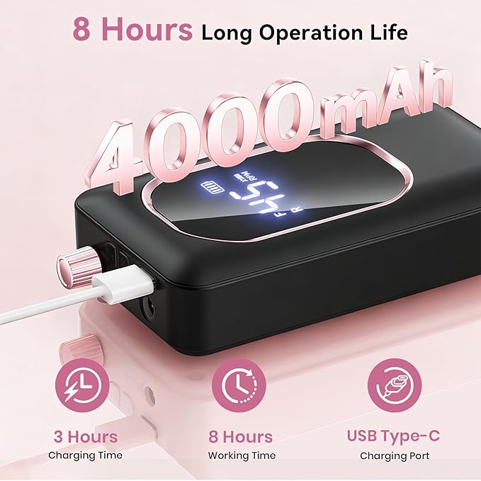 Professional Electric Nail Drill 45000RPM, Portable Nail File for Acrylic Gel Nails, Cordless Rechargeable Salon-Grade Ultra Power Nail Drill Kit for Shaping, Polishing & Removing Gel Nails,Black