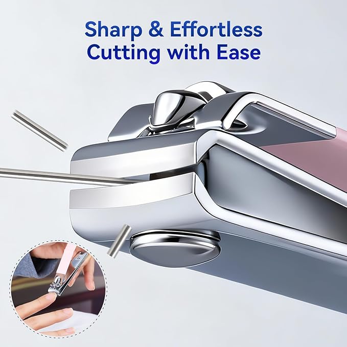 Makartt Nail Clippers - Sharp Nail Cutters, Fingernail & Toenail Clippers for Thick Nails, Curve Edge Portable Nail Clipper Set for Men & Women, Stainless Steel (Pink 2pcs)