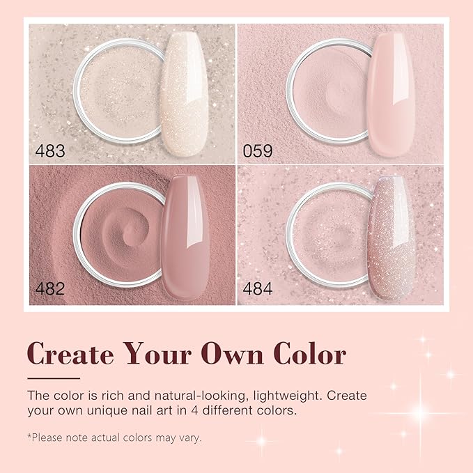 AZUREBEAUTY Dip Powder Nail Kit Starter, All Season Nude Skin Glitter 4 Colors Dipping Powder Liquid Set Recycling Tray with Base & Top Coat Activator for French Nail Art Manicure Salon DIY at Home.