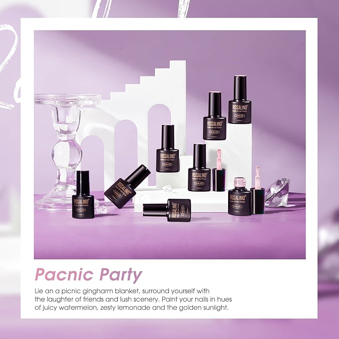 ROSALIND Gel Nail Polish Set, 8 Colors Pink Purple Glitter Gel Polish, Gentle Pink Elegant Purple Classic Gel Polish Collection Nail Art Gift DIY at Home