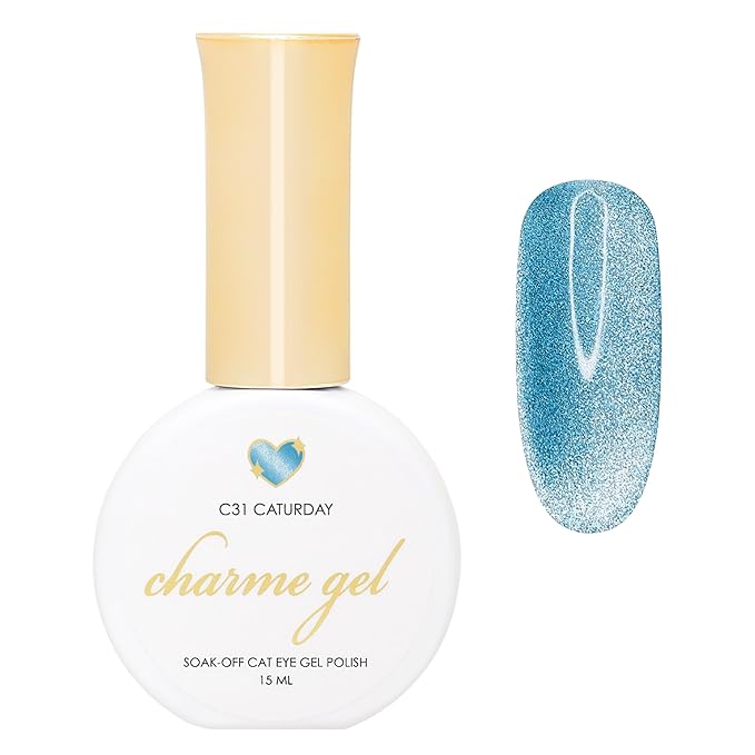 Daily Charme C31 Caturday Bright Velvet Cat Eye Magnetic Gel Nail Polish 15ml, Soak Off UV Led Gel Nail Polish Set, Home DIY/Nail Salon Manicure (Sky Blue)