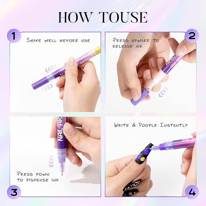 Nail Art Pens, 12 Colors 0.5mm Fine Tip Water-Based Quick-Dry Pens for DIY Nail Design, Doodles & Outlines – Nail Art Kit for Kids, Teens & Beginners