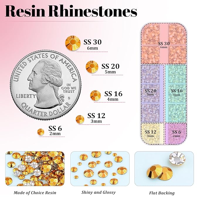Resin Rhinestones for Crafting with 3Pcs 10ml B7000 Jewelry Glue, 1 Box Gold Flatback Gems Crystals Diamond for Bedazzling Crafts DIY Nail Art Makeup, Gems for Clothing Tumblers Shoes