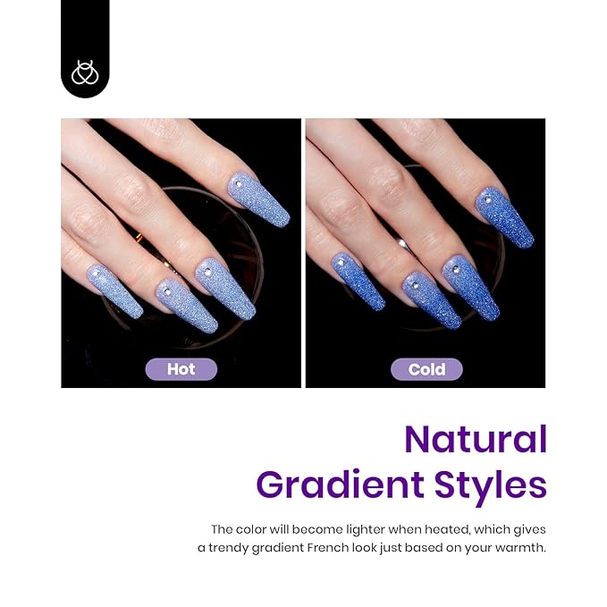 Beetles Color Changing Gel Nail Polish Set - 6 Colors Pink Red Glitter Blue Purple Mood Temperature Change Nail Polish Gel Set Soak Off Nail Art Gel DIY Salon Manicure Gift for Women