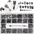 Nail Art Rhinestones and Gems Sets,600pcs Black Multi Shapes Glass Crystals, 2500pcs FlatBack Gemstones for Nail Art Accessories 3D Diamond, Wax Pen for Rhinestones, Acrylic Beads Storage Container