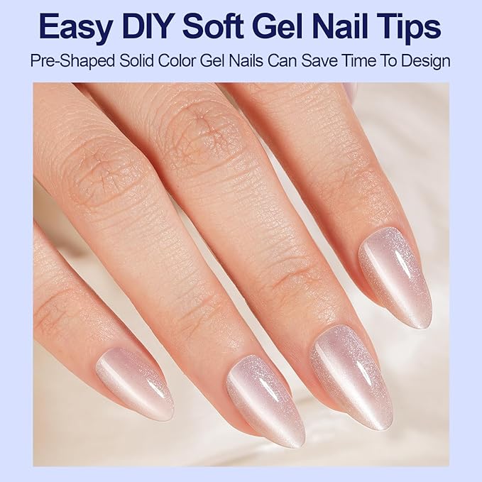150Pcs Cat Eye Press on Nails, Plauva Medium Almond Fake Nails, Glossy Glitter Cat Eye Nail Tips, Soft Gel Stick On Nails for Women and Girls 15 Sizes
