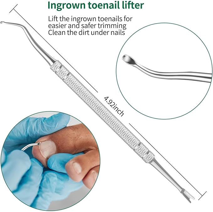 5-in-1 Toenail Clippers for Seniors with Thick & Ingrown Nails – Professional Pedicure Kit with Long Handle Nail Cutter, Slanted Curved Blade, Nail File & Lifter – Gift Set with Leather Case