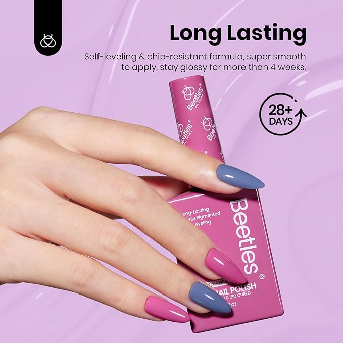 Beetles Hema-Free Gel Polish Set - 6 Colors 15ml Baby Pink Purple Gel Nude Pink Spring Colors Gel Polish Kit Soak Off Uv LED Nail Lamp DIY Home Manicure Salon Serene Afternoon