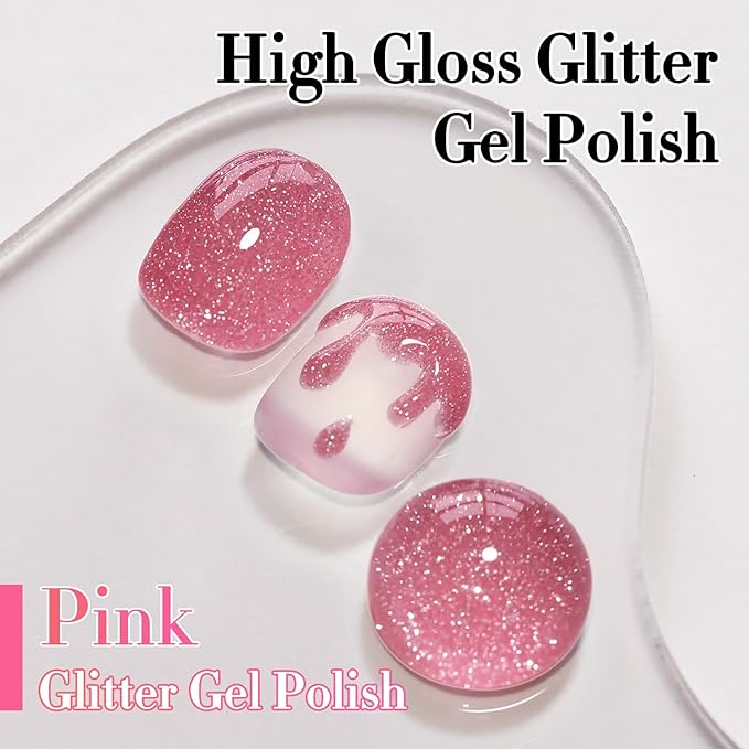 Double Rhythm 0.5Oz Glitter Gel Polish Shimmer Reflective Color for Nail Art Salon DIY Soak Off 15ml Nail Lamp Gel Polish at Home (Light Pink-B1173)