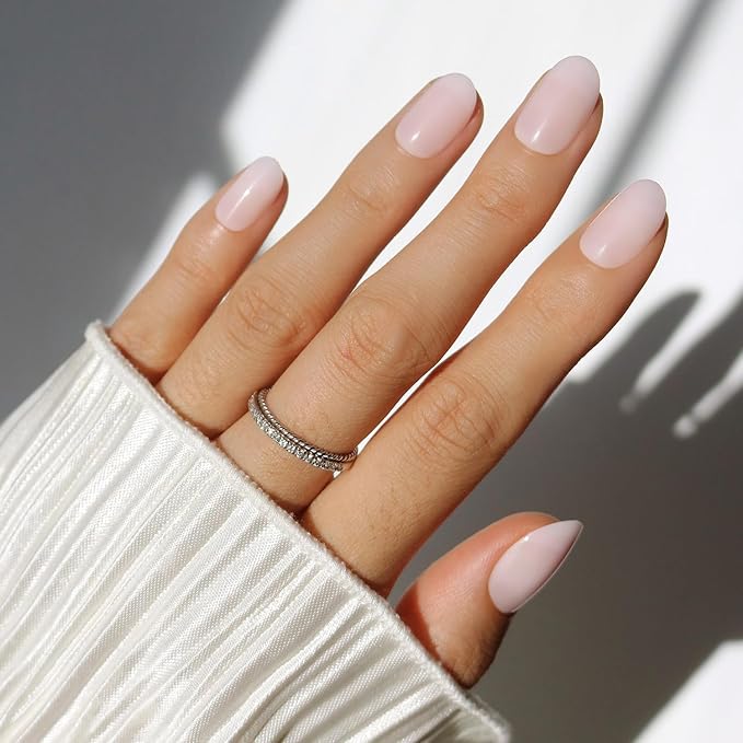 Glamnetic Press On Nails - Pink Blush | Short Round Pink Fake Nails, Salon Quality Milky Nails | 12 Sizes - 30 Nail Kit with Glue