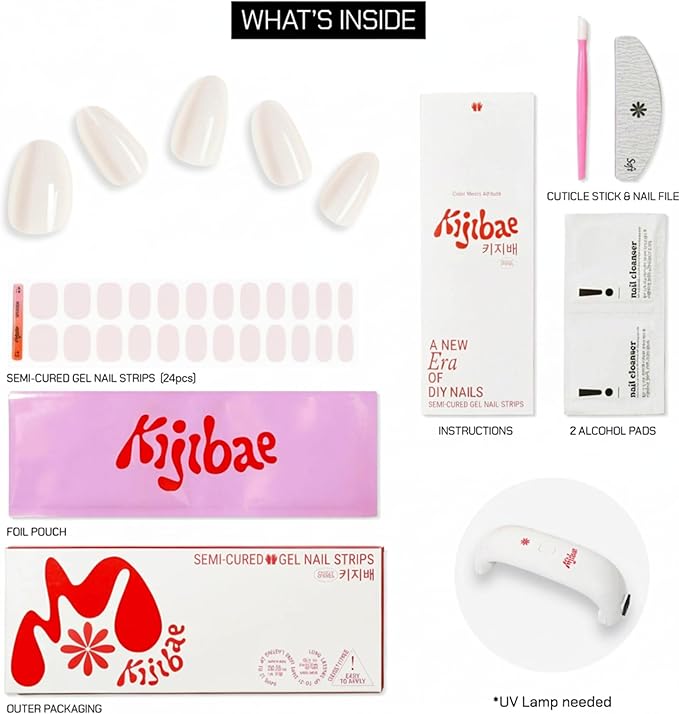 Semi Cured Gel Polish Strips | 24pc UV LED Required Wraps | Gift Peel and Stick Nails | Coquette DIY Home Manicure | Press On Alternative (Chill Pearl)