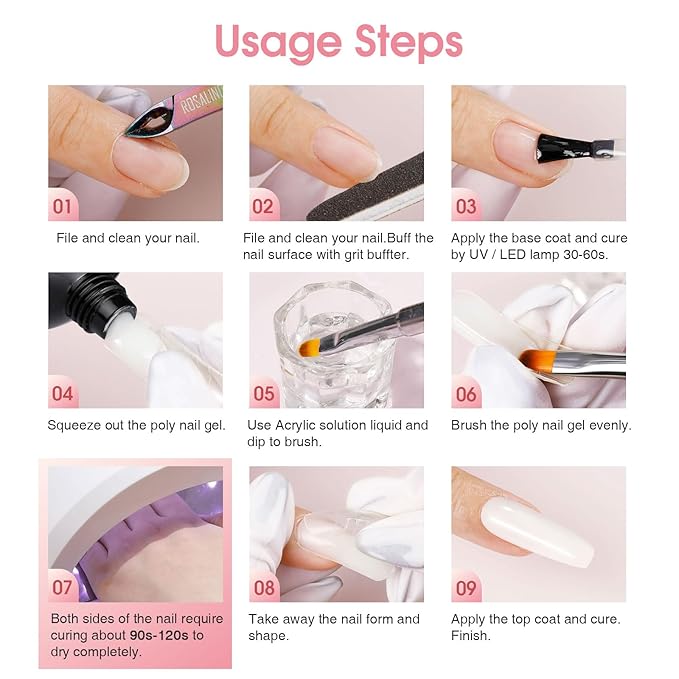 ROSALIND White Poly Extension Gel, 2 PCS 2 oz White Poly Nail Gel kit Nail Builder for Opal Nail Art Decoration, Nail Thickening Poly Nail Gel Tube Easy to DIY Use Need UV Lamp