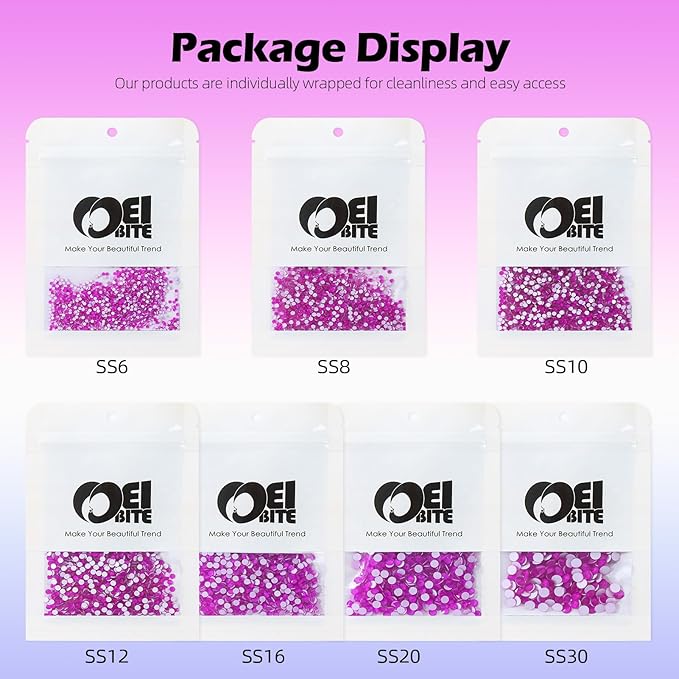 Neon Purple Flatback Rhinestones, Glass Rhinestones for Nail Art and Craft, Glue Fix, Loose Crystal Gemstones(Neon Purple, SS10, 1440pcs, 2.7-2.8mm)