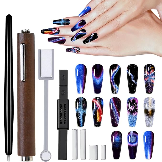 8 PCS Nail Art Magnets For Cat Eye Nails Designs Tools Cat Eye Magnet Pen Sticks For Gel Magnetic Nail Polish Magnets 3 In 1 Cylinder Gel Magnet Cylinder Nail Magnet Nail Tool Salon Quality