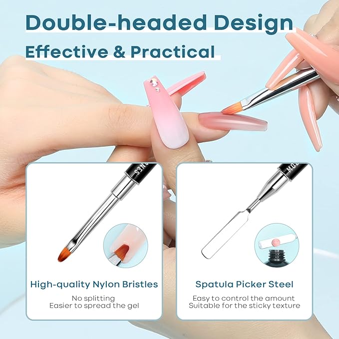 Modelones Poly Extension Gel Kit Slip Solution for Nails Forms with Dual-Ended Nail Brush Anti-Stick Liquid Brushes Cleaning Easy Spread for Beginner