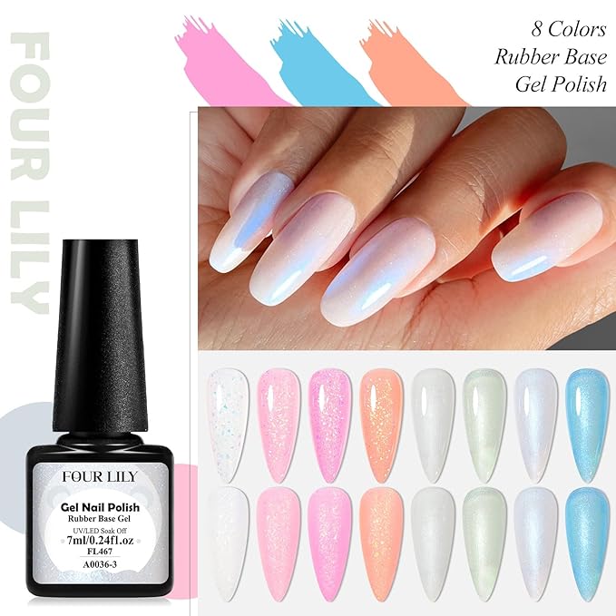 Rubber Base Builder Colors Set, Brocade Pink White Strengthener Builder Extension Gel Polish Pearlescent Off-white Blue Milky Soak Off UV LED Gel Nail Kit Manicure Gift