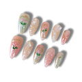 Handmade Press On Nails Short - Acrylic Fake Nails with Charm Design,10Pcs Nail Press Ons with Glue for Woman Girls (038, XS)