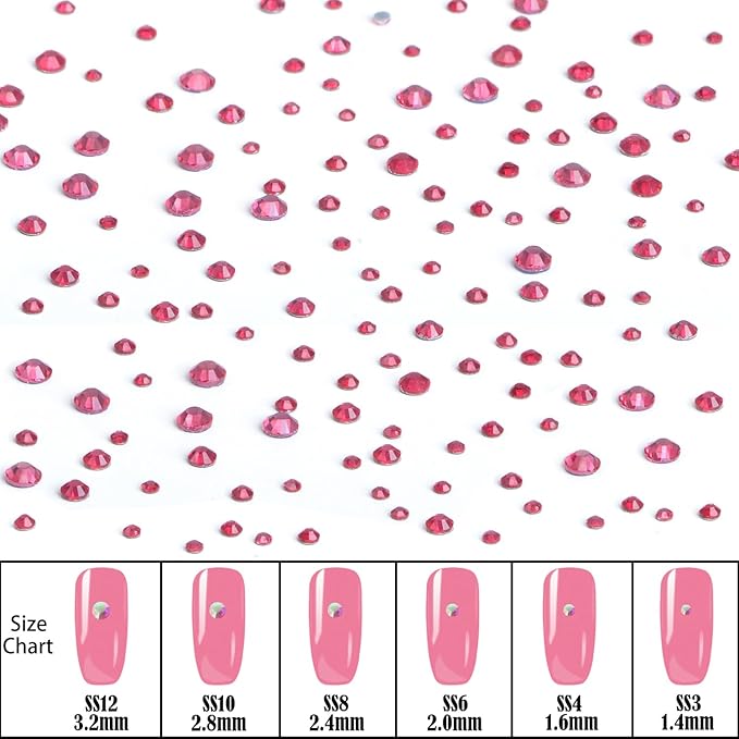 NCB Hotfix Iron on 8000pcs Crystal Rhinestones Round Gem for Crafts Decoration DIY Jewelry Making with a Picking Pen (Rose, 6Sizes SS3-SS12)