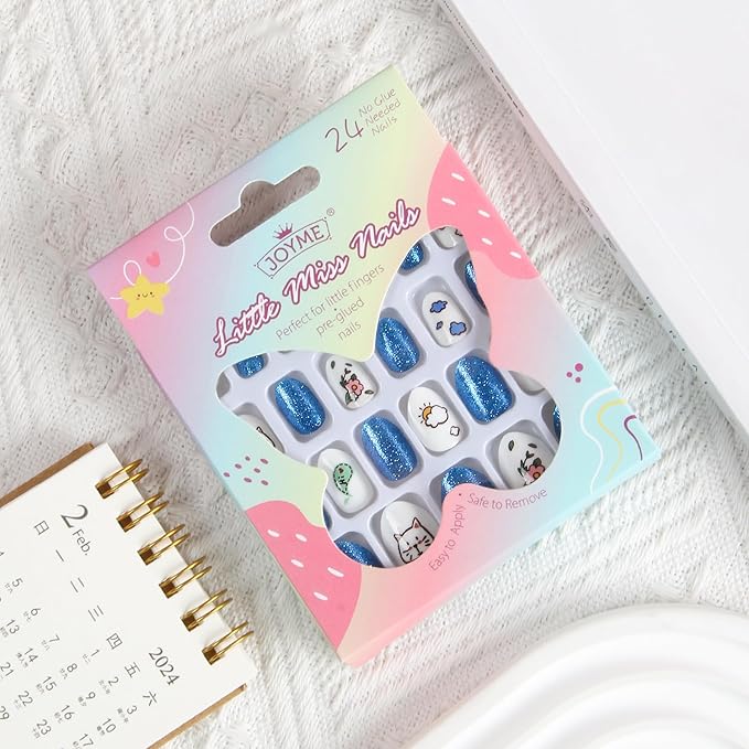 Cute Press on Nails for Kids,Girls Trendy Stuff Fake Nail Kit for Ages 5-12, Pre-glue Glitter Short Acrylic Nail Stick on Nails, Great for Girl Birthday Gifts, Parties&Makeovers Decoration