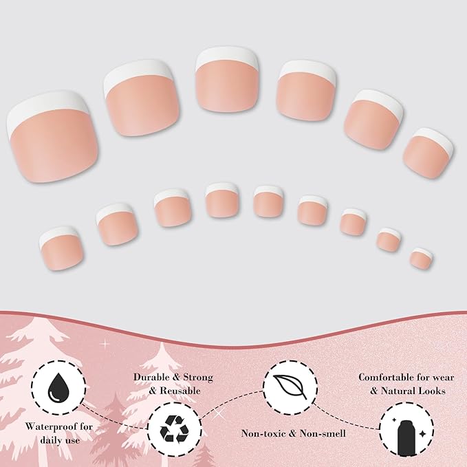 300pc French Tips Press on Toenails Women Fake Toes Nail Tips, Nude Pink Glue on Toe Nails Press ons Fake Toenail Soft Gel False Toe Nail Artificial Toe Fake Nail Tip for Acrylic Toenail Extension