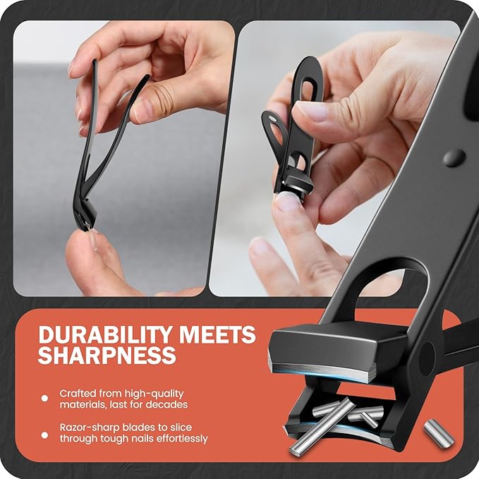 BEZOX Toe Nail Clipper for Thick Nails for Seniors, Nails Clipper Set for Comfort Nail Trimming, Precision Fingernail Clippers - Black