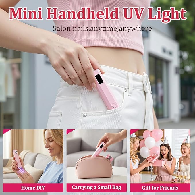 Handheld UV Nail Light for Gel Nails, Flash Cure Nail Lamp with LED Display, Settings 20/60s Timer Rechargeable Mini UV Led Nail Lamp, Hand Held Nail Light for Glue Polish Home Salon DlY, White