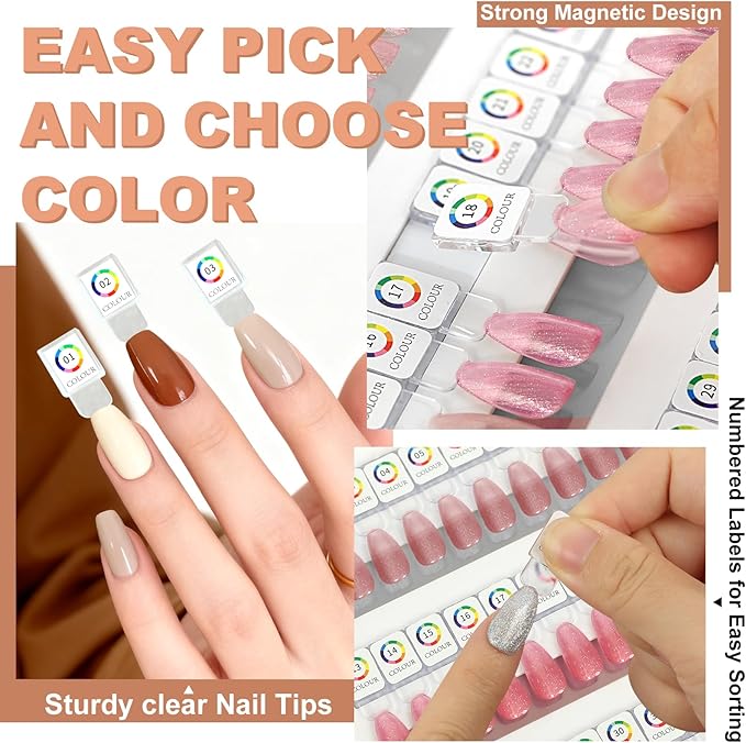 48 Magnetic Nail Swatch Book,Leather Nail Color Display Book with 48 Magnetic Tips & Number Labels,Professional Nail Salon Color Display Book for Easy Preview & Storage