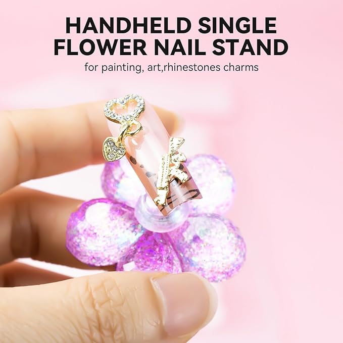 Nail Stand for Press On Fake Nails Painting Display Practice, Powerful Magnetic Nail Holder for Design, Flower Nail Stand with 200 PCS Double-Sided Tapes, Nail Tools for Home Salon (Purple)