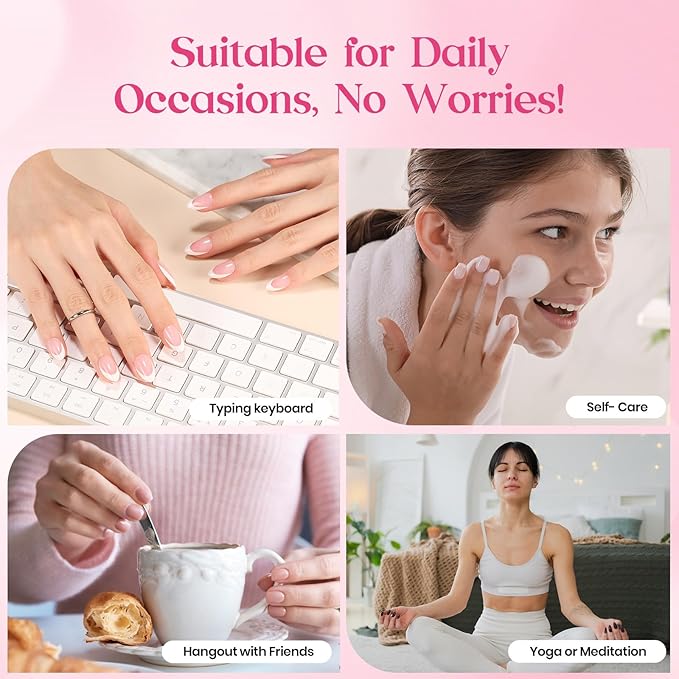 Beetles Press On Nails Kit - 300Pcs Short Square French Tip Press On Nails, 15Sizes Pink French Nail Tips with Nail Glue & Remover, Builder Top Coat Nail, Lamp,All-in-One DIY Spring Gift for Women