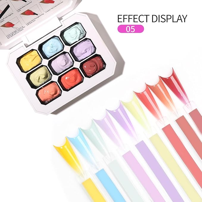 Ombre Gel Nail Polish with Nail Art Sponges for Pat Gel Ombre Color Palette Blush Effect Pat Painting Gradient Blooming Gels 9colors for Ombre Nails Multistyle French Manicure DIY