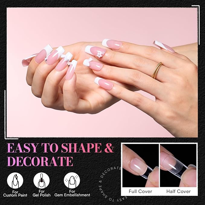 Makartt Medium Square Nail Tips: 240PCS, 13 Sizes, Half Matte, Clear Fake Nails Squoval Shapes - Full Cover Soft Acrylic Press On Nail Extensions Supplies Salon and DIY at Home