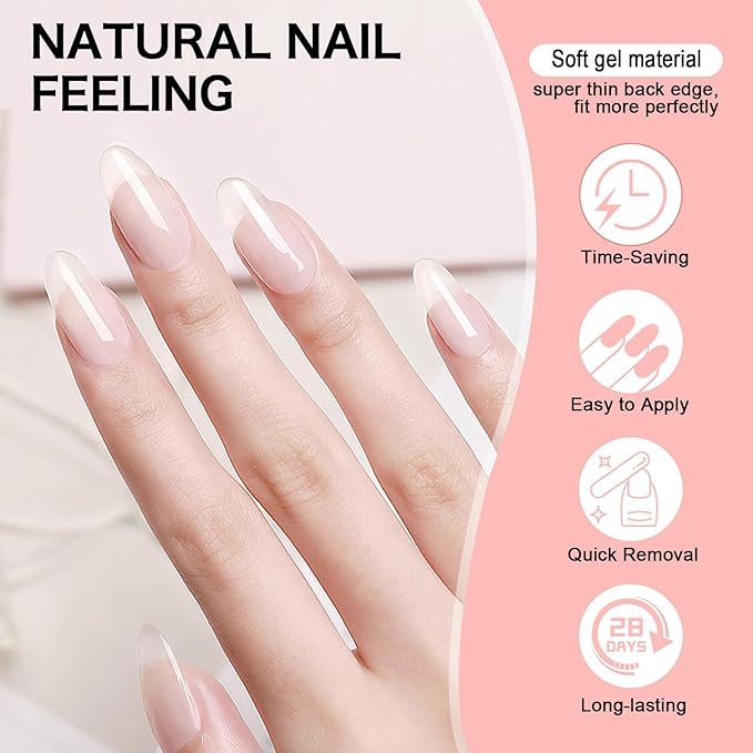 Short Almond Full Cover Nail Tips - 216pcs Pre-Shaped Gel Gelly Tips, 12 Sizes for Acrylic Nail Extension, Home DIY & Nail Salon