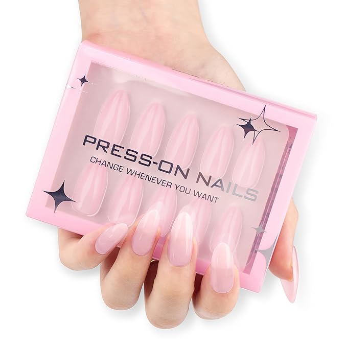 Baby Pink Press On Nails - Petite Oval Short Style with Sheer Glitter Finish, Comfort Fit Fake Nails for Everyday & Bridal Wear (Cotton Candy & Blush Bloom)
