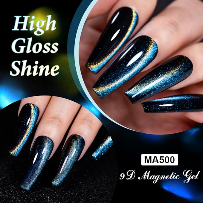 Rainbow Magnetic Gel Nail Polish - Super Bright Cat Eye Nail Art Dopamine Series 7 Color Set with Pure Black Gel and Magnet, Fashion Salon Cat Eye Art Design, Shiny Glossy Brilliant Women's Nail Tool