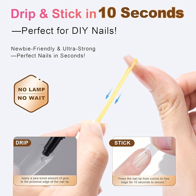 Quick Dry Gummy Nail Glue for Press Ons, 10g Semi Solid Air Dry Adhesive, No UV Lamp Needed, Long Lasting Putty for Fake Nails