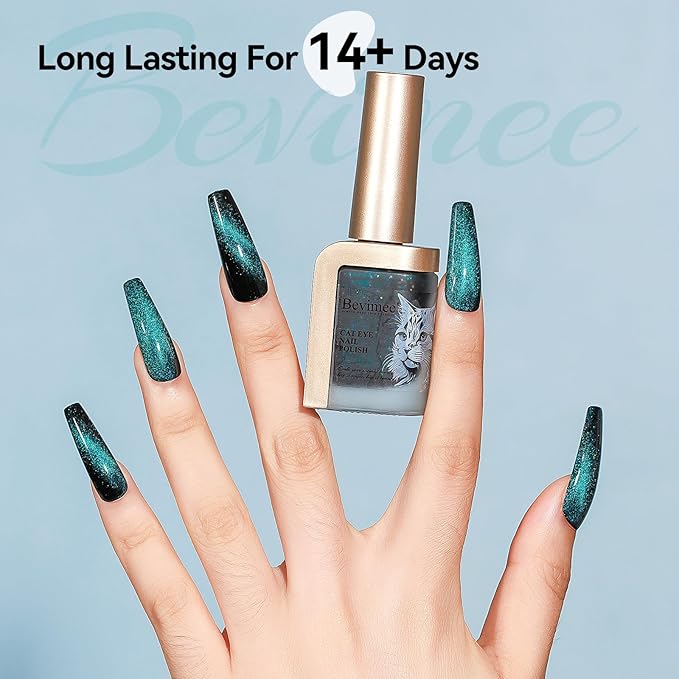 Cat Eye Nail Polish Air Dry Fast, Cateye Magnetic Nail Polish Quick Dry Blue Nail Lacquer Non-Gel Long Lasting Nail Concealer Polish for Women Girls DIY Home 12ML
