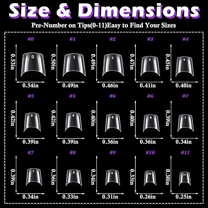 LoveOurHome 360pc French Coffin Nail Tips Clear Fake Nails Short Coffin Gel Nail Tips Half Cover Acrylic Nails Clear 15 Sizes Short Fingernail for Gel Press Nail Extension