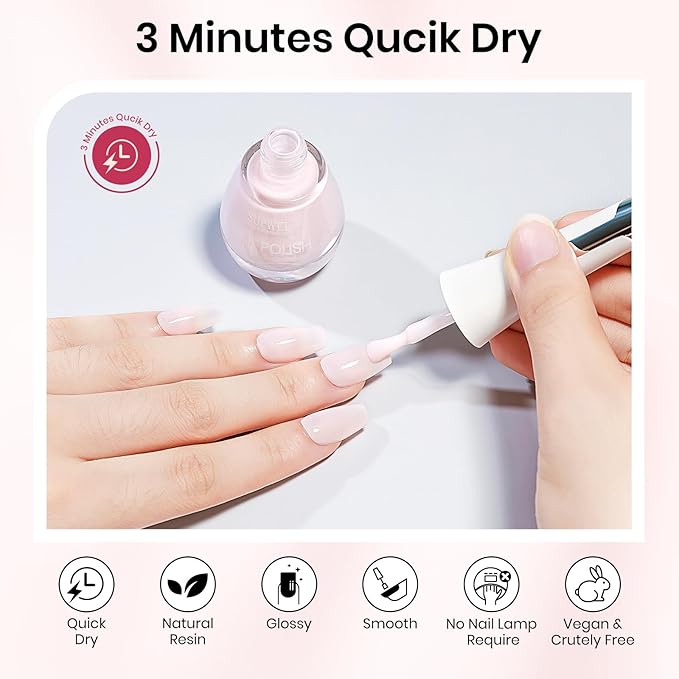 Quick Dry Milky Natural Nail Polish, Regular Fingernail Lacquer Help Nail Strengthener and Growth Nail Repair