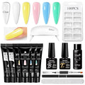 MTSSII 13Pcs Poly Gel Nail Kit Light Yellow Green Sky Blue Pink Gel Extension Nail Starter Kit with Slip Solution, Mini Nail Lamp, Nail File, Dual-Ended Brush for Women Girls at Home DIY 6 Colors