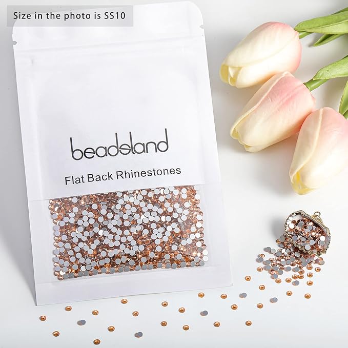 Beadsland 2880pcs Flat Back Crystal Rhinestones Round Gems for Nail Art and Craft Glue Fix,Champagne,SS10,2.7-2.9mm