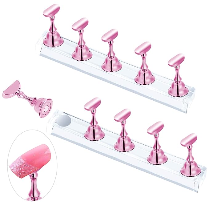 JUSTOTRY 2 Sets Pink Nail Stand for Press on Nails Display, Magnetic Fake Nails Holder for Painting Nails Practices, Beginner Acrylic Nail Art Kit Accessories, Nail Salon Equipment and Decor