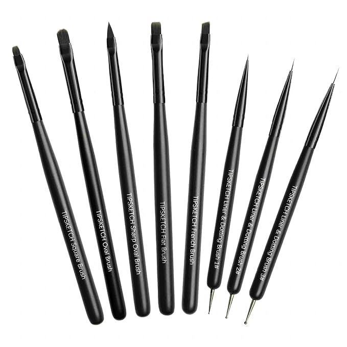 Nail Art Brushes 8pcs Nail Brush For Nail Art With Nail Art Liner Brush and Dotting Pen for Gel Polish Design, French Tips, Detailed Painting, Dotting
