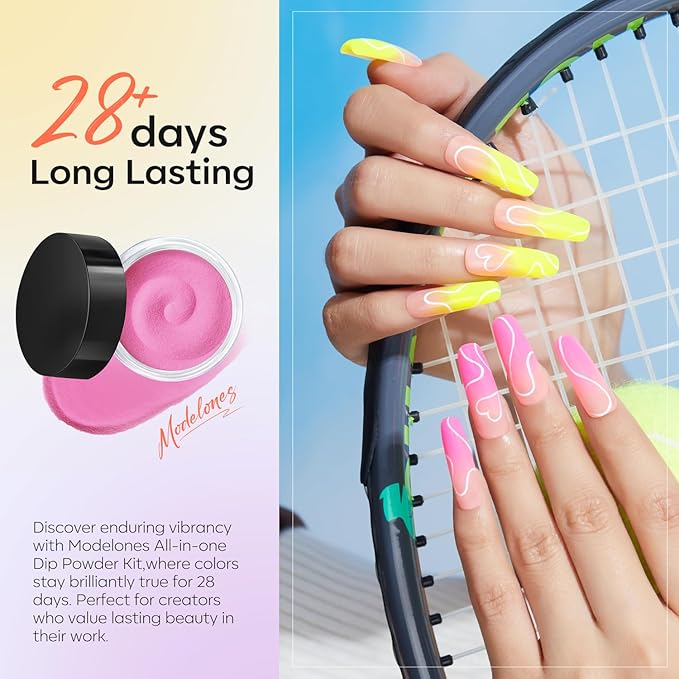 Modelones Dip Powder Nail Kit Starter, 20 Colors Summer Pink Green Purple Red Clear Dipping Powder Liquid Set Base&Top Activator for French Nail Art Salon DIY Manicure Kit