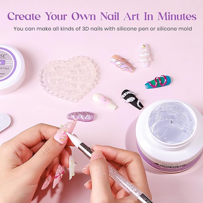 MIZHSE Clear 3D Nail Sculpting Gel, Solid Molding Gel with 4pcs Flower Nail Art Stickers for Nail Art Designs Salon DIY Use