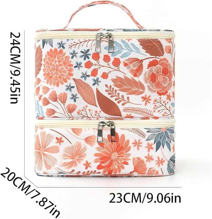 Nail Polish Organizer Aesthetic Nail Organizers and Storage, Bow Nail Supplies Kit Organizer Travel Carrying Case for Manicure Tools (Floral G, 2 Layer)