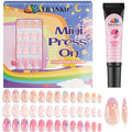 78 Pieces Press on Nails for Kids, EBANKU 3 Pack Kid Fake Pink Star Flower Short Artificial False Nail Kits for Kids Girls 6-12 Years with Nail Glue