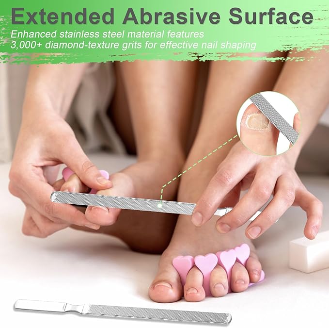 Toenail Files for Thick Nails, 4 Sides Heavy Duty Toe Nail File for Thick Toenails, Stainless Steel 7” Long Filer for Men Women, Metal Fingernail Filing Durable Nail Care Tool (2 Pcs/7.1IN)