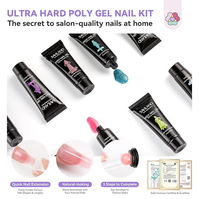 SAVILAND Hema-Free Poly Gel Nail Kit for Pretty Gift: 36 Colors Poly Gel Nail Starter Kit with Slip Solution and Mini U V Lamp Curing Light for Quick Extension Home DIY, Manicure Tools for Starter