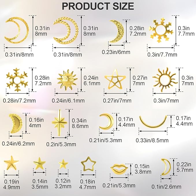2 Disc Star Nail Art Charms, 3D Alloy Nail Art Decals, Star Moon Handmade Supplies for Women DIY Craft Jewelry Manicure Embellishments- Gold