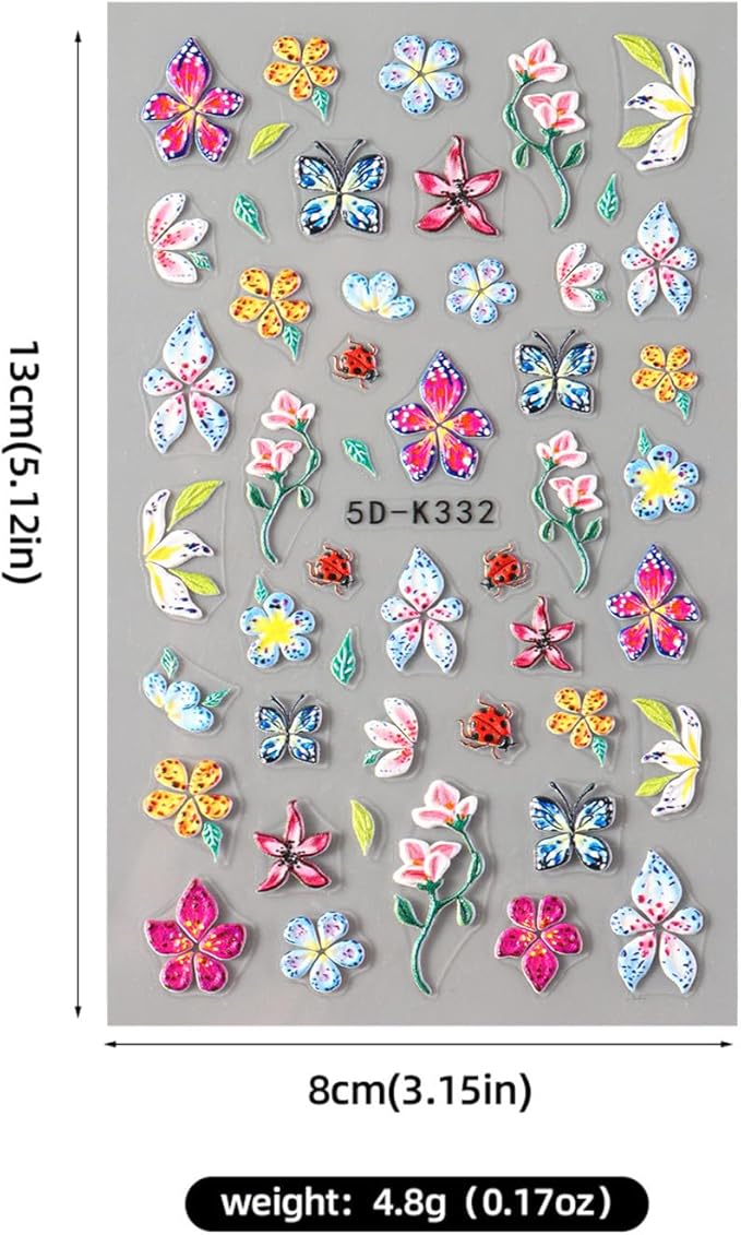 Stickers para Uñas Nail Stickers Self-Adhesive Sticker Colorful 3D Wild Flower Embossed Calcomanías para Uñas Floral Art Design Accessories Hight Quality 4 Sheets